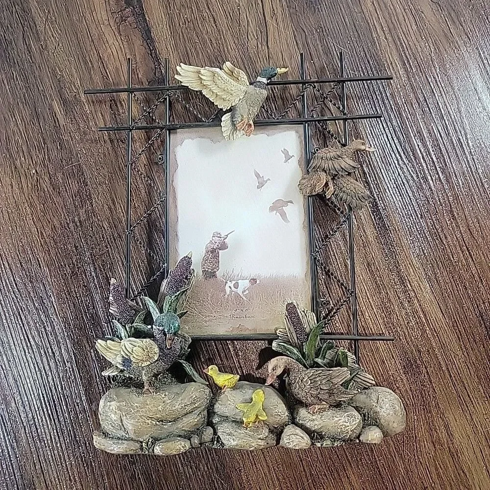 Rustic Mallard 6 Ducks 4x6 Photo Frame Lodge Cabin Barbed Wire Vintage Hunting